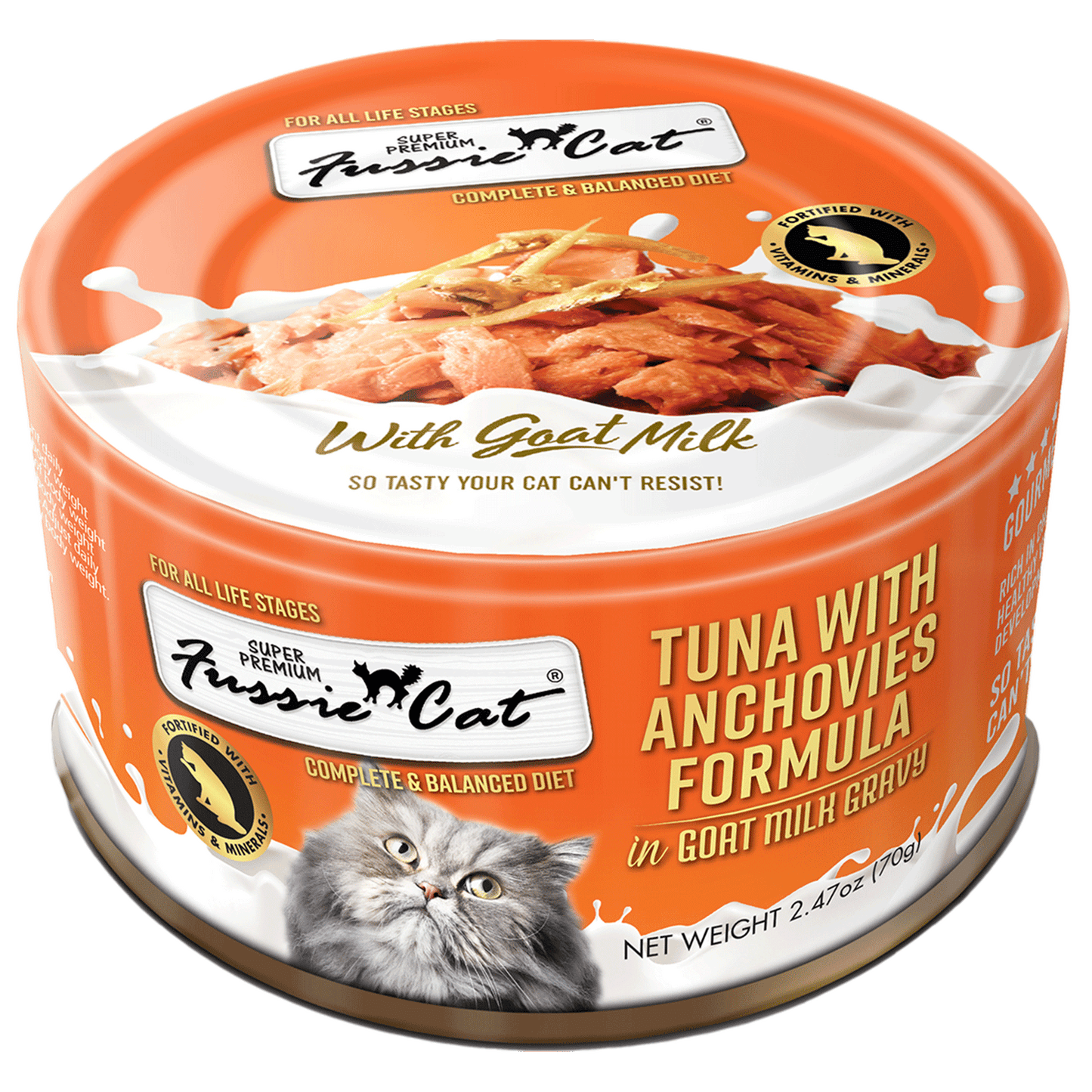 Fussie Cat Tuna with Anchovies Formula in Goat Milk Gravy Cat Food Can